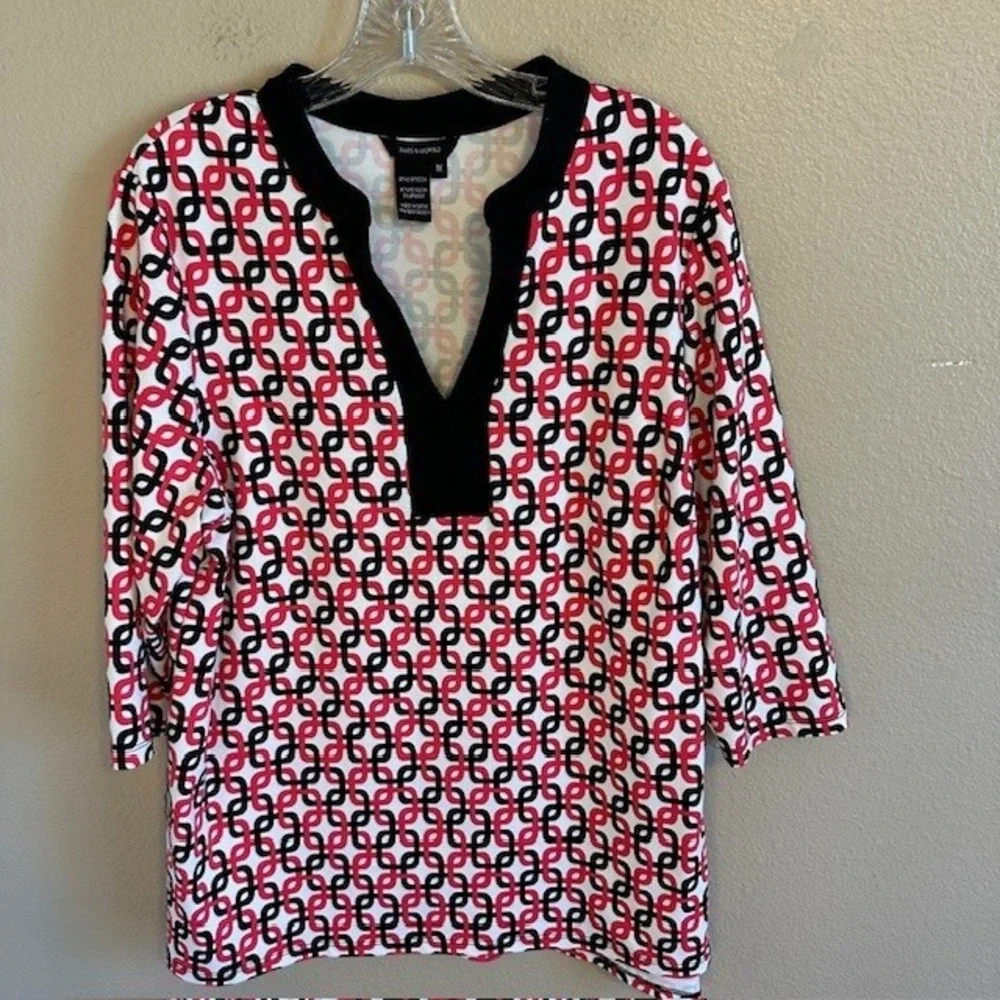 Jules & Leopold Multicolor Geometric Print V-Neck 3/4 Sleeve Tunic Blouse 1X - Picture 2 of 6